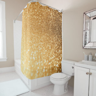 Sunny Sparkle Yellow Luxury Trendy Gold Glitter Shower Curtain