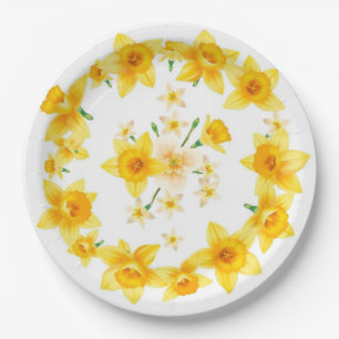 Sunny Spring Golden Daffodil Narcissus Radial Paper Plate