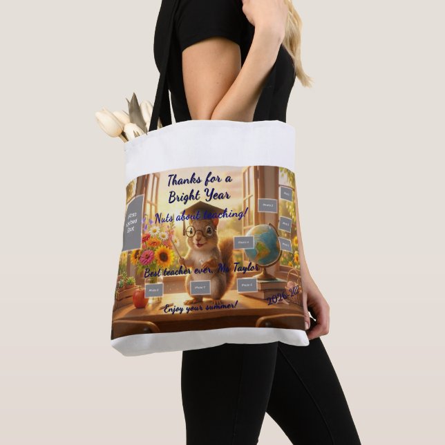 Sunny Squirrel End of Year Teacher Appreciation Tote Bag (Close Up)