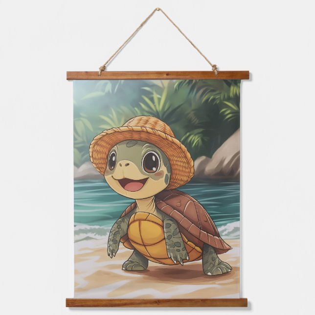 Sunny Stroll: The Beachside Turtle Hanging Tapestry (Front)