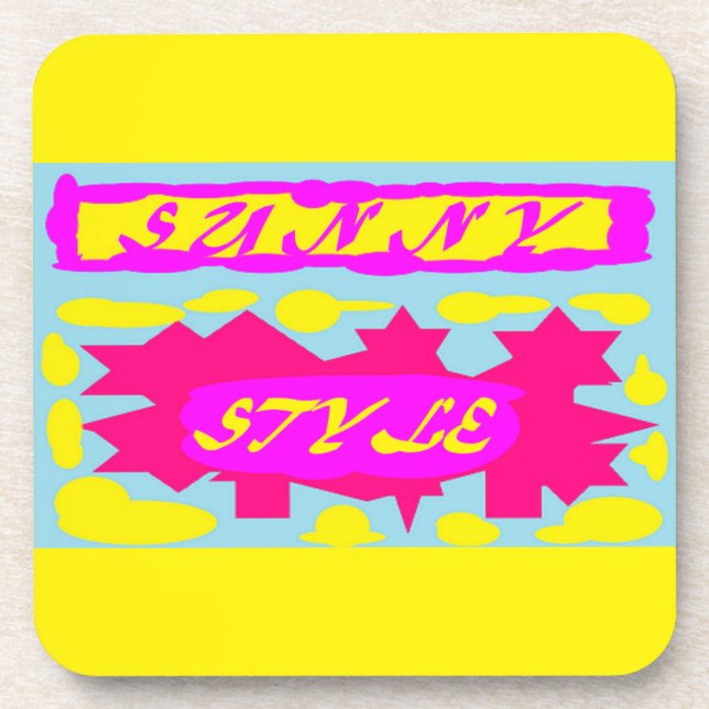 SUNNY STYLE DEEP PINK  CANARY YELLOW AND SKY BLUE COASTER (Front)