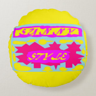 SUNNY STYLE DEEP PINK CANARY YELLOW AND SKY BLUE ROUND CUSHION