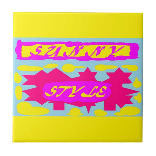 SUNNY STYLE DEEP PINK  CANARY YELLOW AND SKY BLUE TILE (Front)