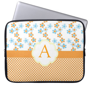 Sunny summer flowers and dots monogram, initial laptop sleeve