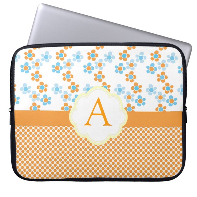 Sunny summer flowers and dots monogram, initial laptop sleeve (Front)