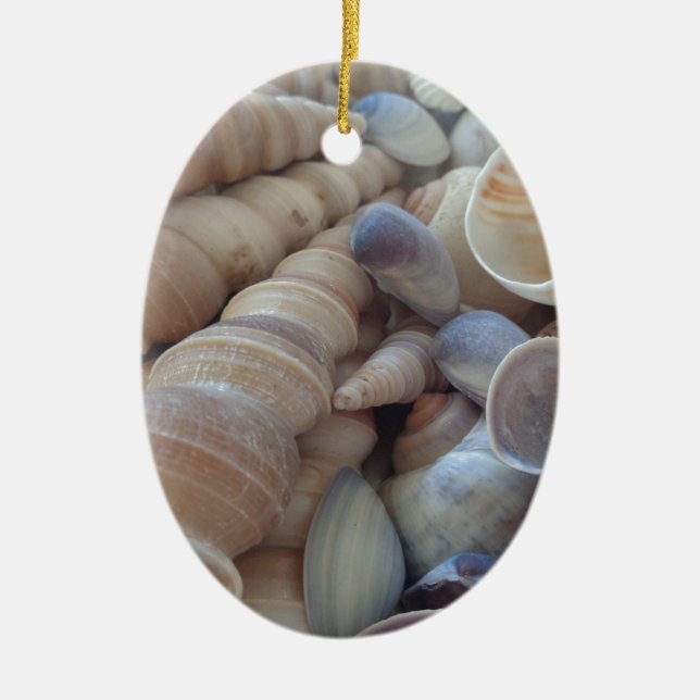 Sunny Summer Seashells. Romantic, Exotic Tropical Ceramic Tree Decoration (Front)