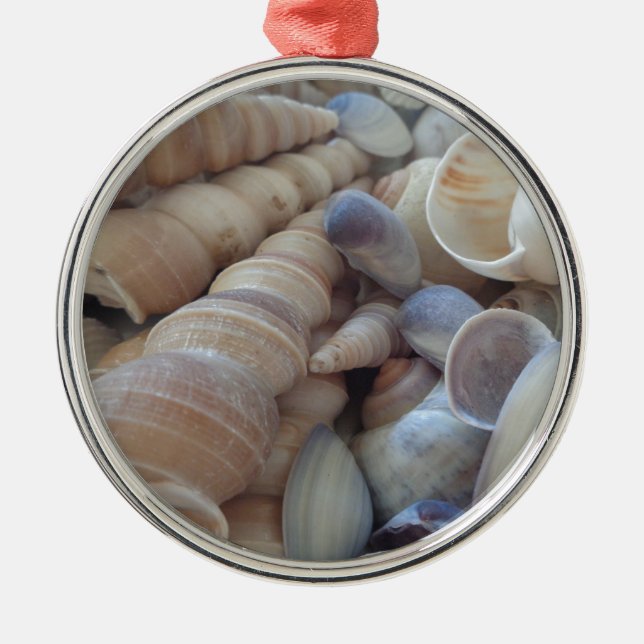 Sunny Summer Seashells. Romantic, Exotic Tropical Metal Tree Decoration (Front)