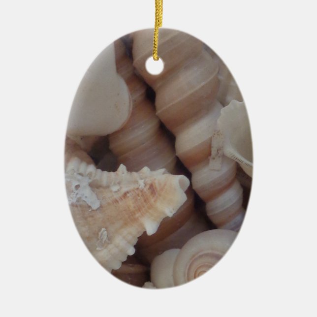Sunny Summer Seashells, Sea Shell Beach Love Ceramic Tree Decoration (Front)