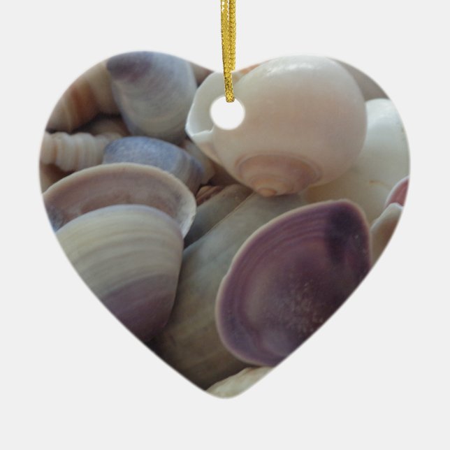 Sunny Summer Seashells, Sea Shell Beach Ocean Ceramic Tree Decoration (Front)