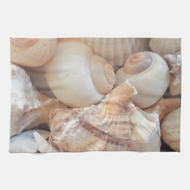Sunny Summer Seashells, Sea Shells Beach Love Tea Towel (Horizontal)