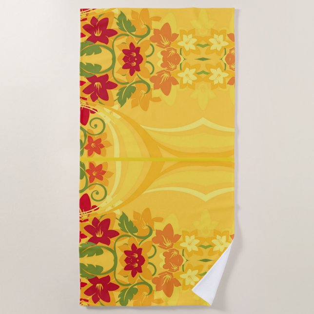 Sunny Summer Yellow Floral Beach Towel (Front)