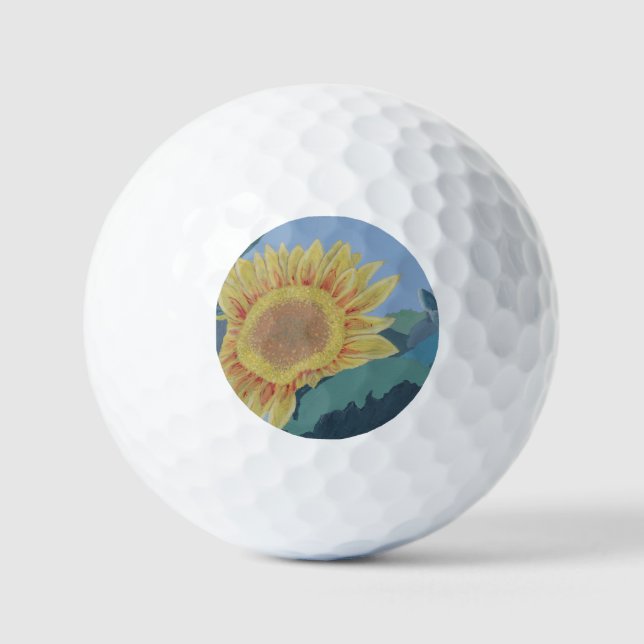 Sunny Summer Yellow Sunflower modern abstract Golf Balls (Front)