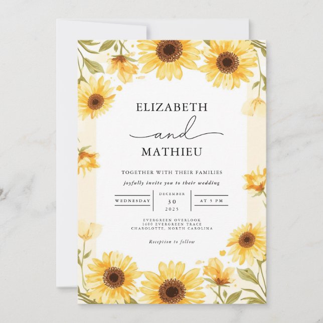Sunny Sunflower Border Wedding Invitation (Front)
