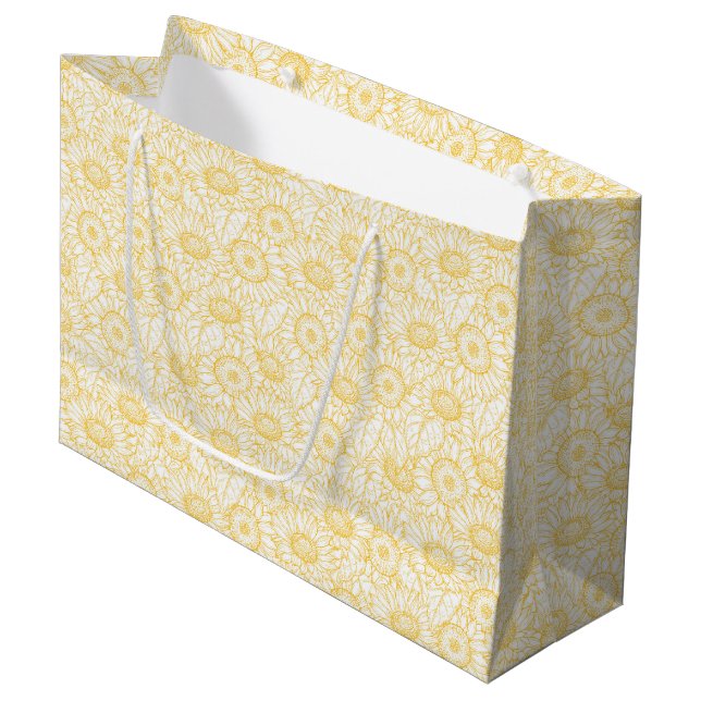 Sunny Sunflower Pattern Large Gift Bag (Front Angled)