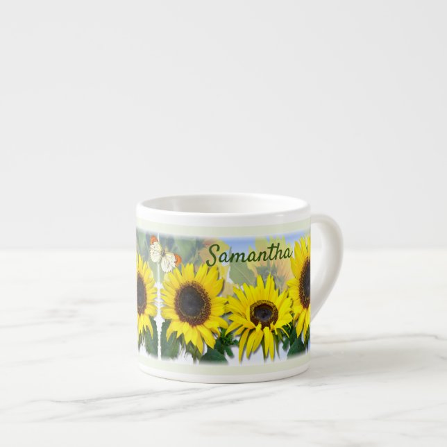 Sunny Sunflower Personalized Custom Text  Espresso Cup (Front Right)