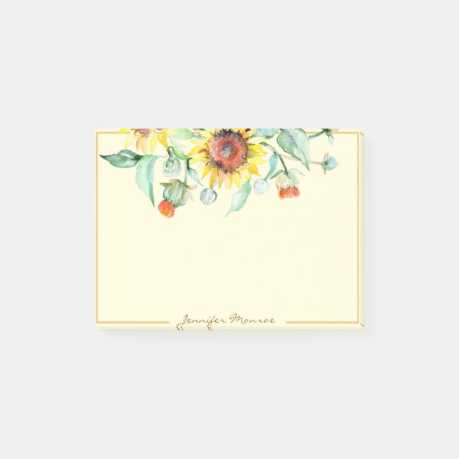 Sunny sunflowers personalised post-it notes (Front)