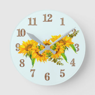 Sunny Sunflowers Round Clock
