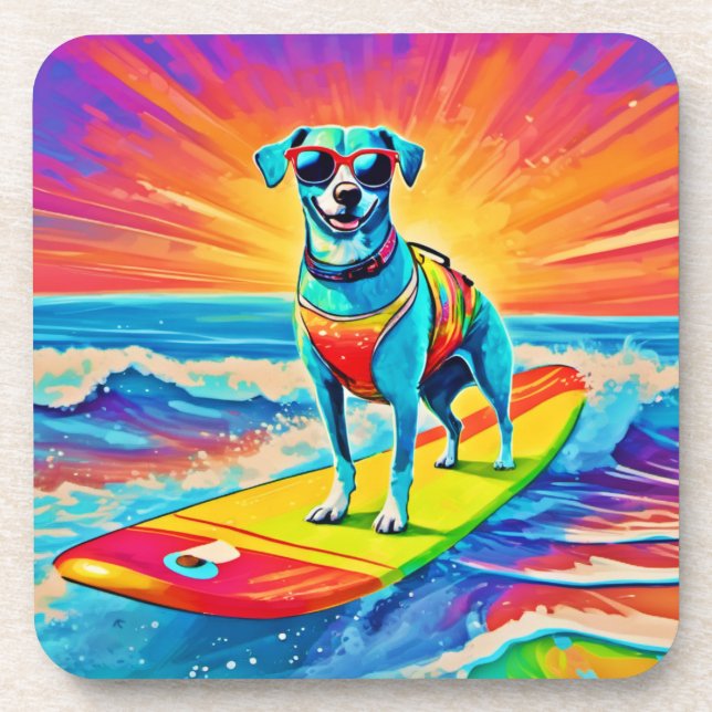Sunny Surfing Pup: Beach Bliss Coaster (Front)