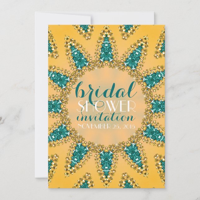 Sunny Teal Gold Sparkle Bridal Shower Invitation (Front)