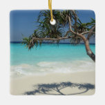 Sunny Tropical Beach Ocean Paradise Ceramic Ornament<br><div class="desc">An ornament with a beautiful sunny photograph. Turquoise tropical blue ocean waters,  with a white sandy beach. A solo tropical tree provides a nice place to relax and enjoy this scenic idyllic spot.</div>