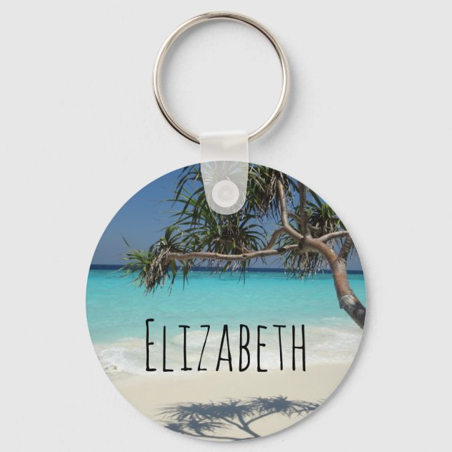 Sunny Tropical Beach Ocean Paradise Key Ring (Front)