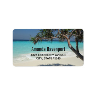 Sunny Tropical Beach Ocean Paradise Label