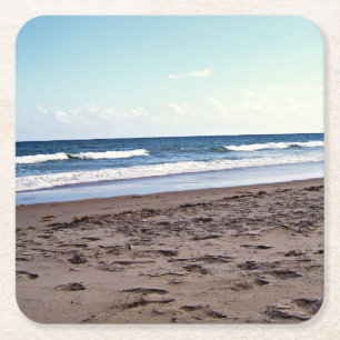 Sunny Tropical Florida Beach Waves Square Paper Coaster