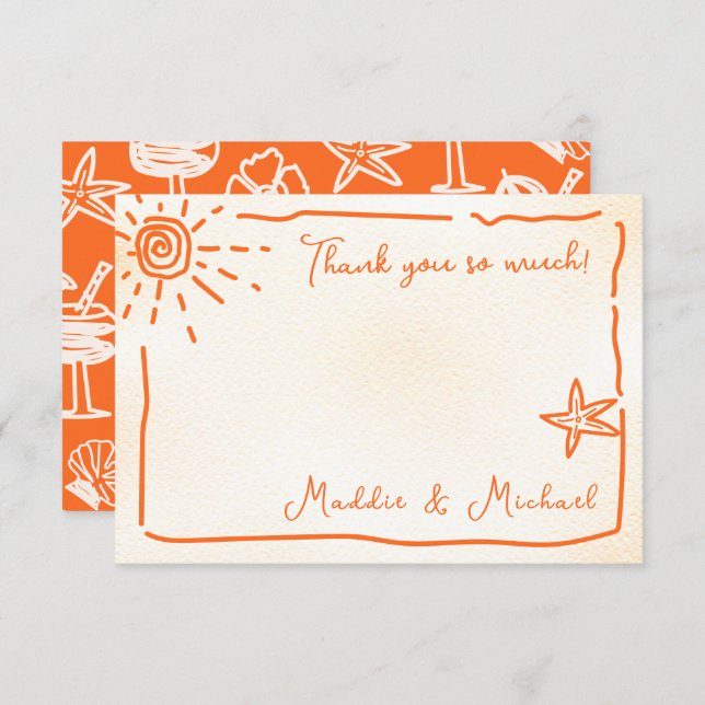 Sunny Tropical Hand drawn Thank you Note card (Front/Back)