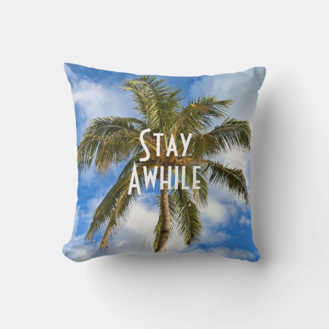 Sunny tropical palm tree cushion (Front)