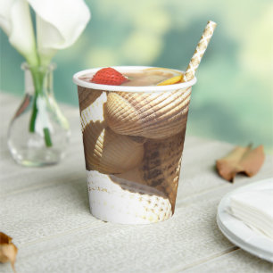 Sunny Tropical Seashells Beach Wedding Party Paper Cups