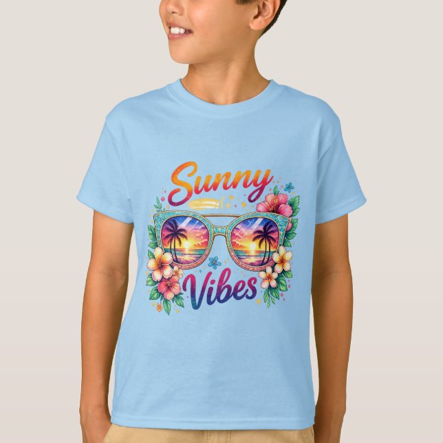 Sunny Vibes Tropical Sunset Sunglasses Kids Basic T-Shirt (Front)
