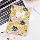 Sunny Watercolor Floral Pattern Monogram 2024 Planner<br><div class="desc">Personalise this sunny planner with your name in dark blue italics framed by a white rectangle,  on a bold,  colourful background pattern of watercolor flowers in shades of yellow,  pink and navy blue.</div>