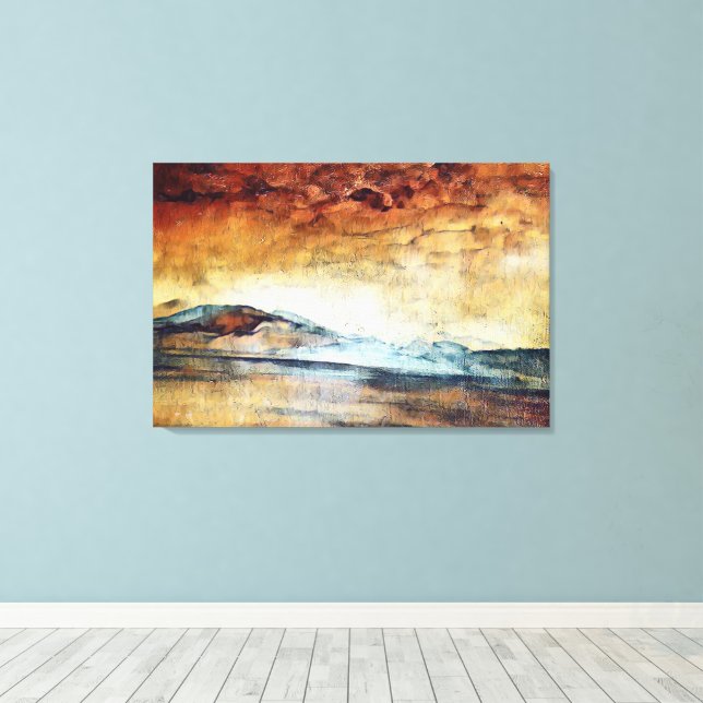 Sunny Watercolor Mountains Landscape  Canvas Print (Insitu(Wood Floor))