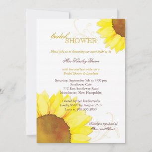 Sunny Watercolor Sunflowers Floral Bridal Shower Invitation