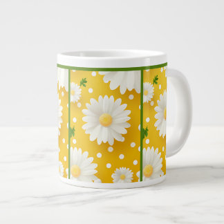 Sunny White Daisies and Polka Dots Large Coffee Mug