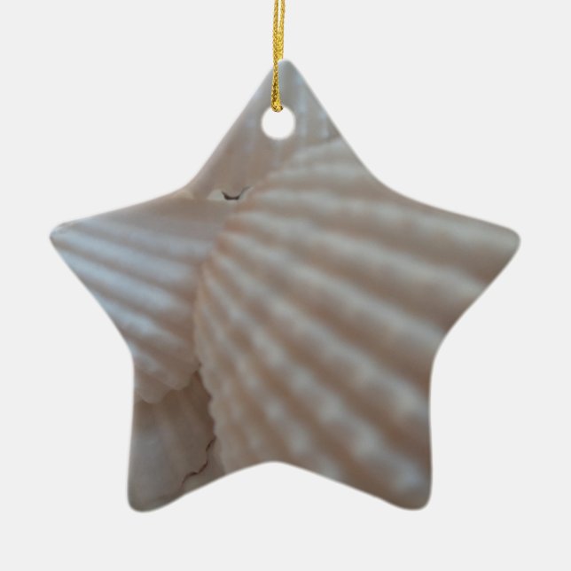 Sunny White Seashells, Sea Shell Beach Summer Love Ceramic Tree Decoration (Front)