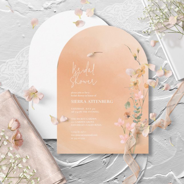 Sunny Wildflower Bridal Shower Peach Arch ID1023 Invitation (Creator Uploaded)