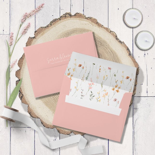 Sunny Wildflower Pattern Wedding Pink ID1023 Envelope (Creator Uploaded)
