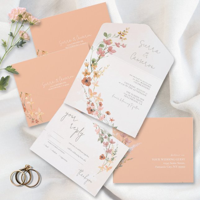 Sunny Wildflower Wedding Apricot ID1023 All In One Invitation (Creator Uploaded)