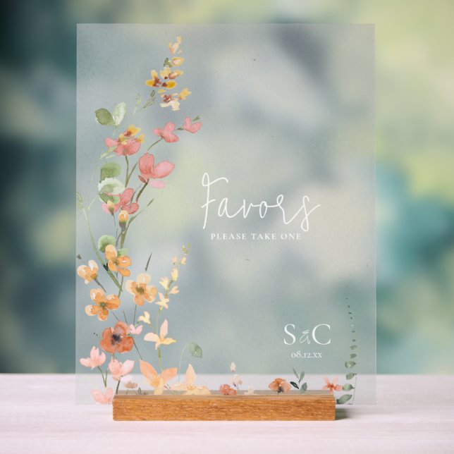 Sunny Wildflower Wedding Favours Gradient ID1023 Acrylic Sign (Neutral)