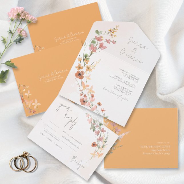 Sunny Wildflower Wedding Peach ID1023 All In One Invitation (Creator Uploaded)