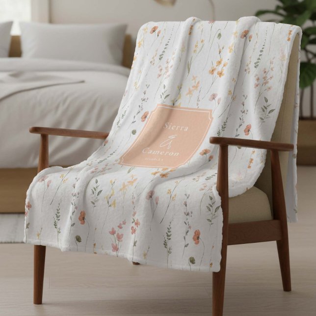 Sunny Wildflower Wedding Peach ID1023 Fleece Blanket (Creator Uploaded)
