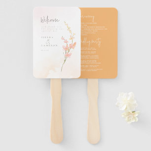 Sunny Wildflower Wedding Program Peach ID1023 Hand Fan