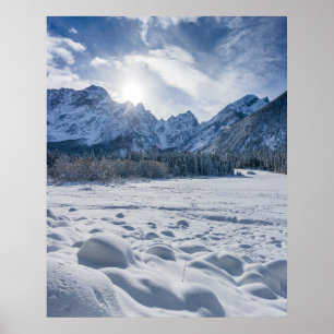 Sunny winter day at snowy frozen lake Fusine Poster