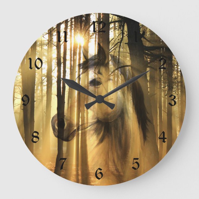 Sunny woodland horse large clock (Front)