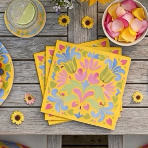 Sunny Yellow and Blue Summer Floral Napkin
