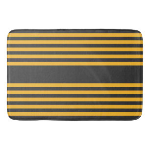 Sunny yellow and charcoal five stripe pattern bath mat
