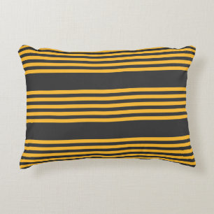Sunny yellow and charcoal five stripe pattern decorative cushion