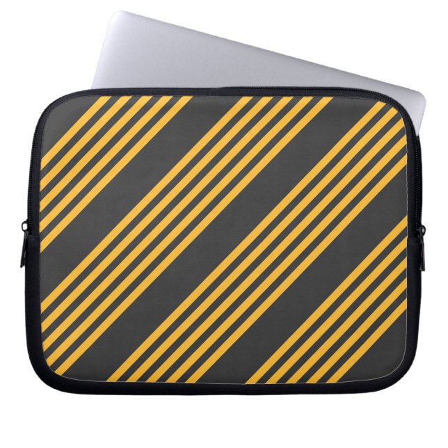 Sunny yellow and charcoal five stripe pattern laptop sleeve (Front)
