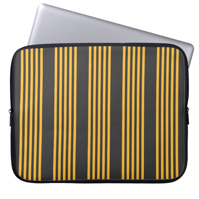 Sunny yellow and charcoal five stripe pattern laptop sleeve (Front)